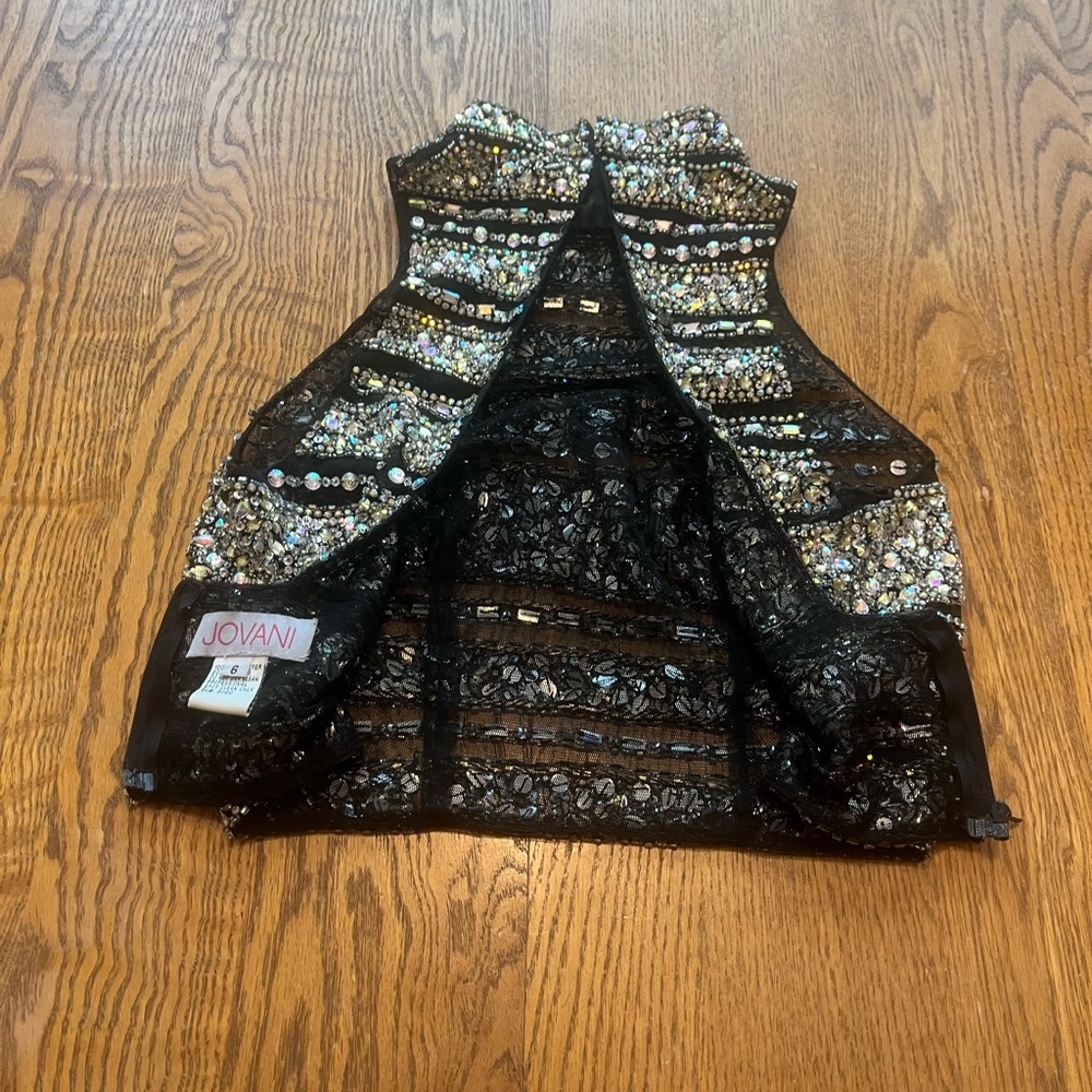 LAST CALL Vintage Jovani Rhinestone Beaded Sheer Halter Top Size 6 Iridescent - Picture 7 of 12